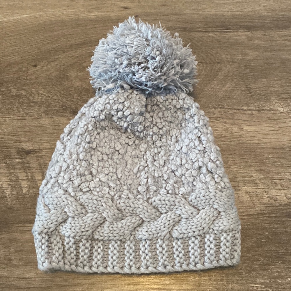 Gray beanie with puff ball one size
